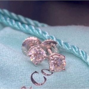 Tiffany & Co. Solitaire Diamond Earrings Platinum 950 Total 0.50 VS2.